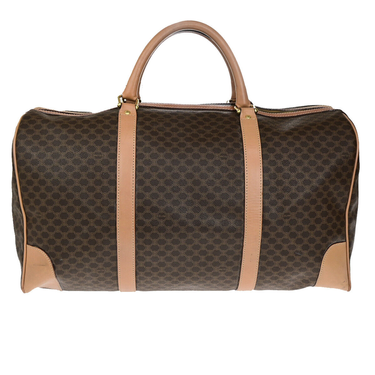 CELINE Logo Macadam Pattern Travel Hand Bag PVC Leather Brown GHW 62YG501