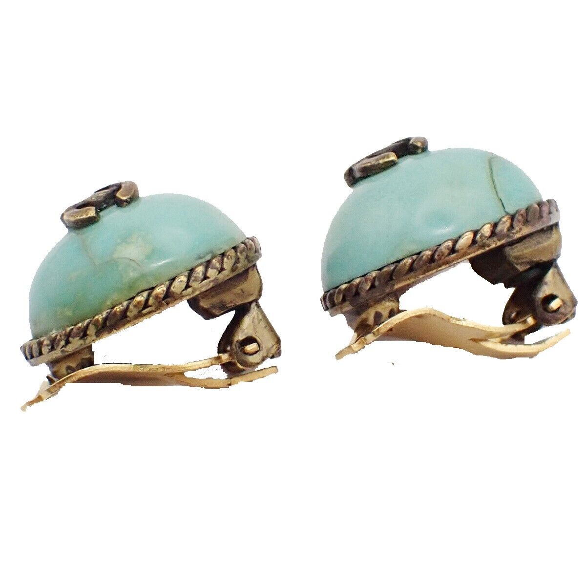 CHANEL CC Logo Color Stone Button Earrings Clip-On 00A Blue GHW 34YE515