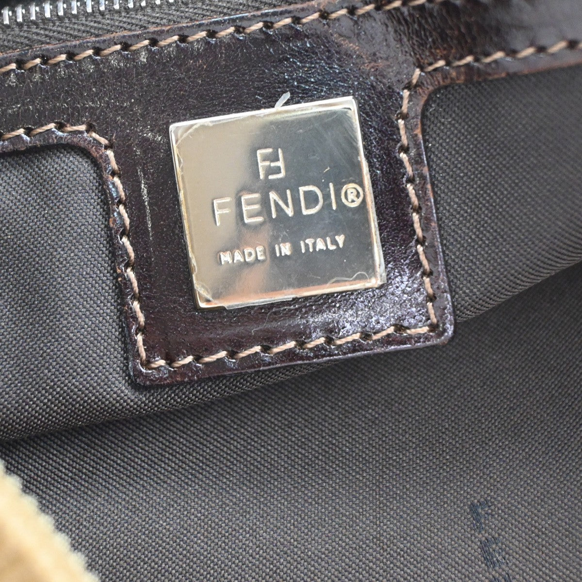 FENDI Mamma Baguette Shoulder Bag Corduroy Leather Brown BE SHW Italy 87CA870
