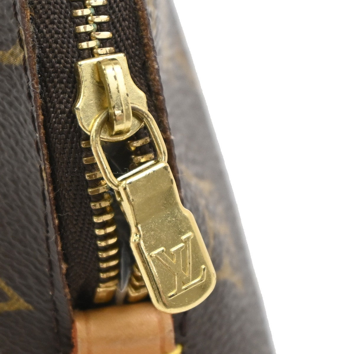 LOUIS VUITTON Logo Pochette Cosmetic Pouch Monogram Leather Brown M47515 04SA006