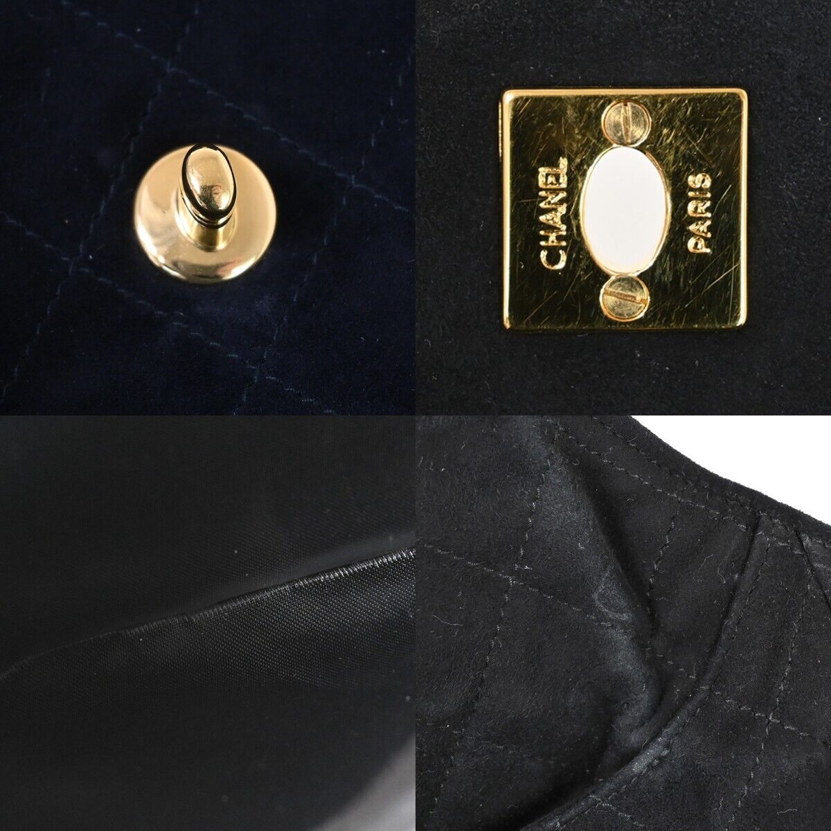 CHANEL CC Logo Mini Matelasse Shoulder Bag Suede Leather Black Gold 691HB551