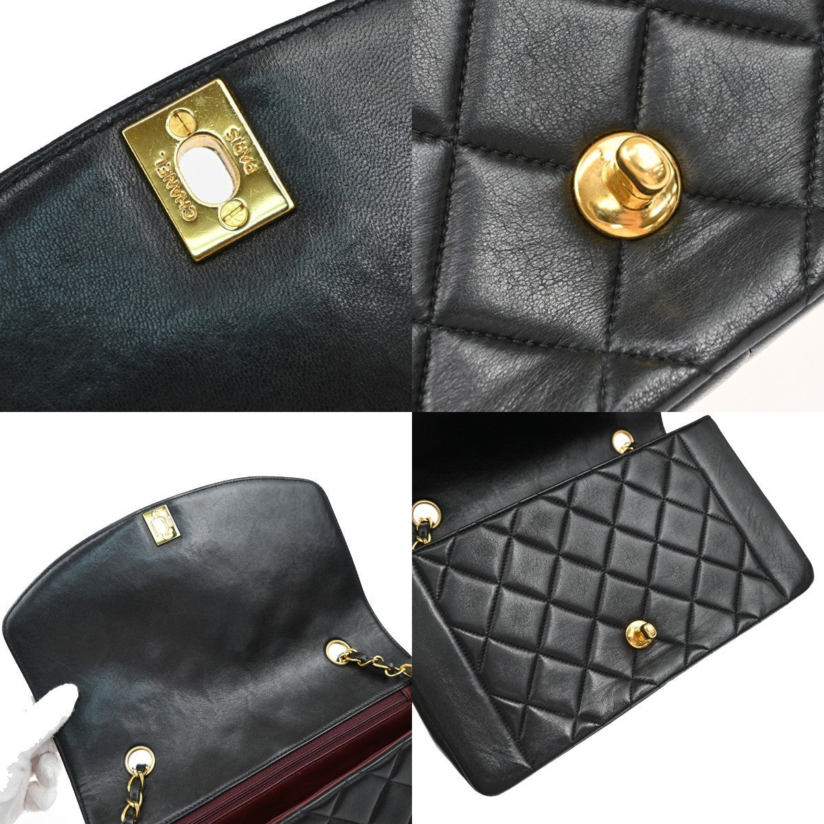 CHANEL Diana Matelasse 25 Chain Shoulder Bag Leather Black GHW Vintage 342RF657