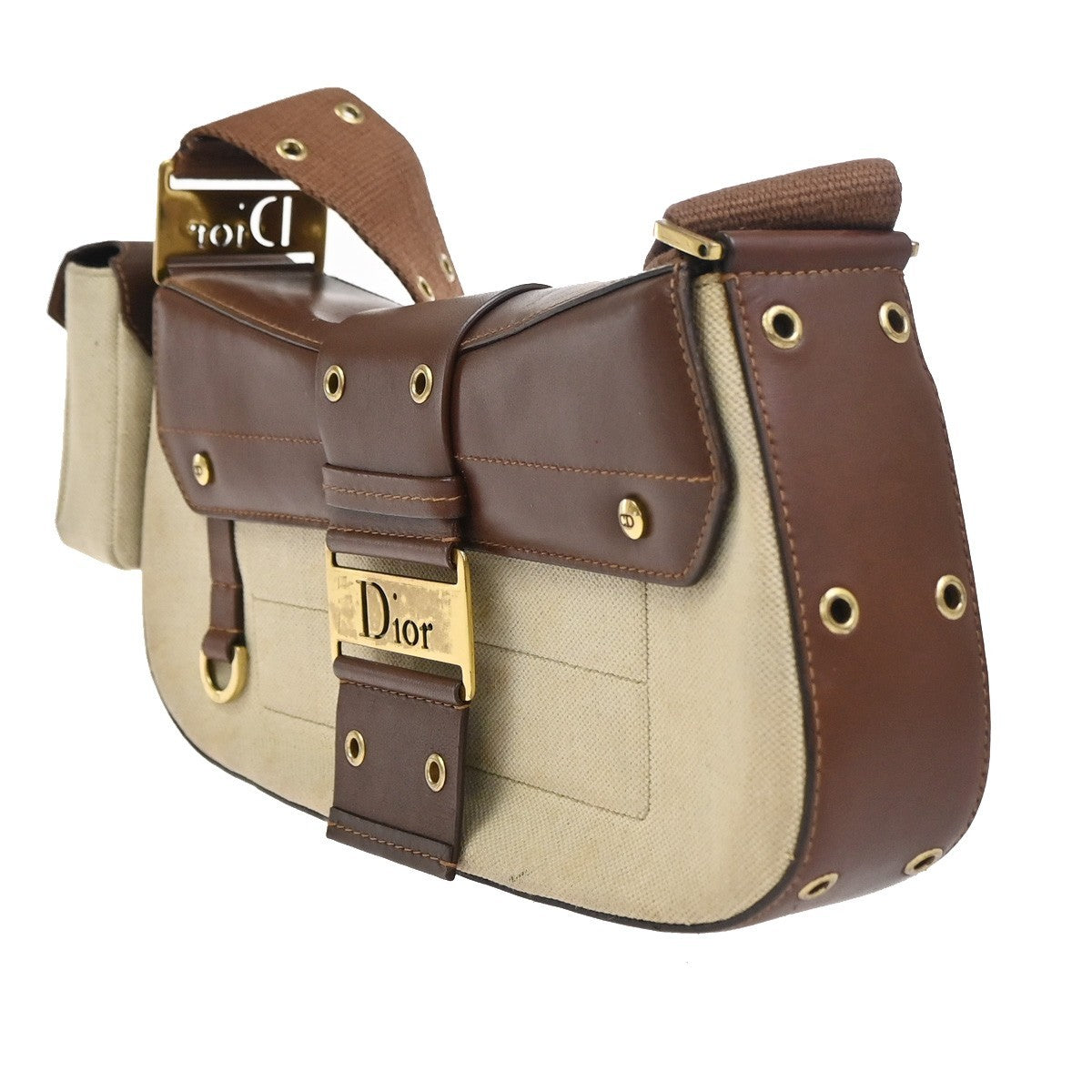 CHRISTIAN DIOR Columbus Flap Shoulder Bag Canvas Leather Beige GHW Italy 51RL926