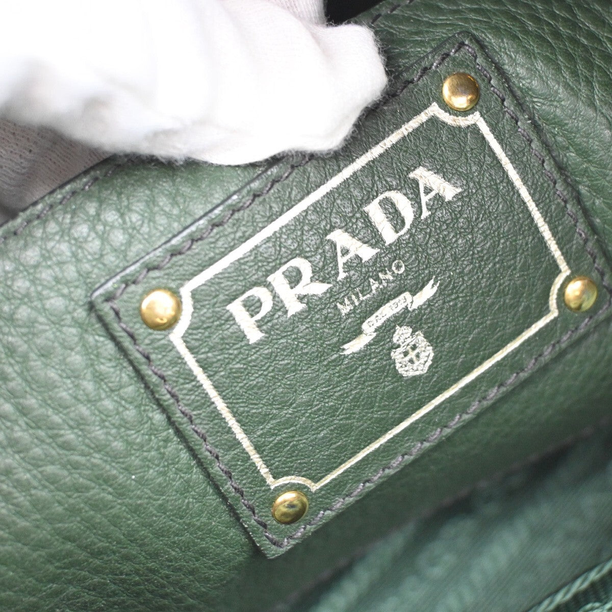 PRADA Logo Shoulder Hand Tote Bag Vitello Daino Leather Green GHW 12FB715
