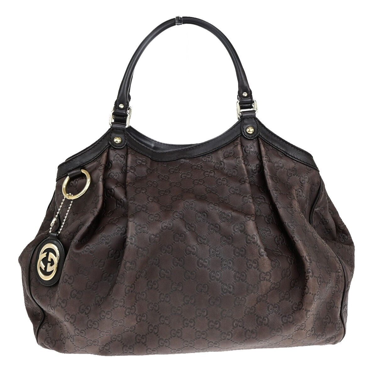 GUCCI Logo Guccissima Sukey GG Pattern Shoulder Bag Leather Brown GHW 83EC987