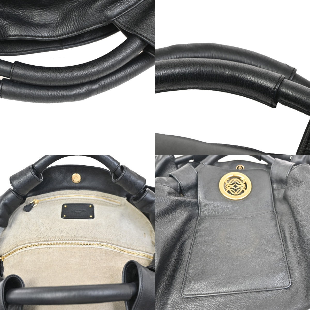 LOEWE ANAGRAM Logo Nappa Aire Tote Hand Bag Leather Black GHW Spain 12RL835