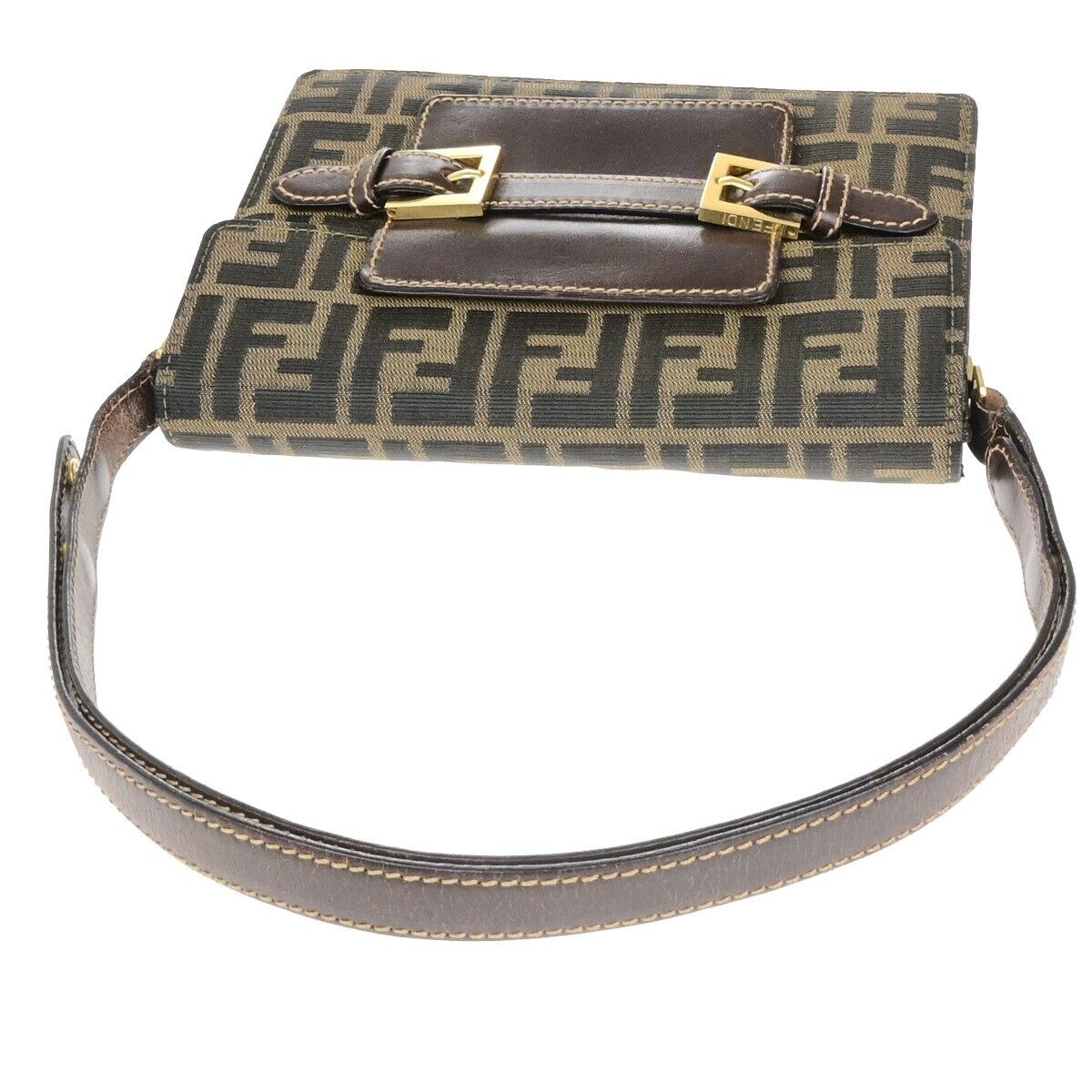 FENDI Logo Zucca Pattern Shoulder Bag Canvas Leather Brown GHW Italy 79ED281