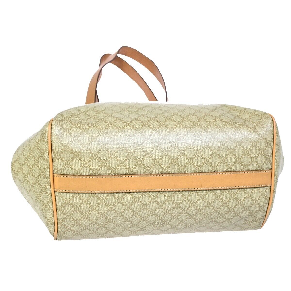 CELINE Logo Macadam Pattern Shoulder Tote Bag PVC Leather Beige Gold 33EB541