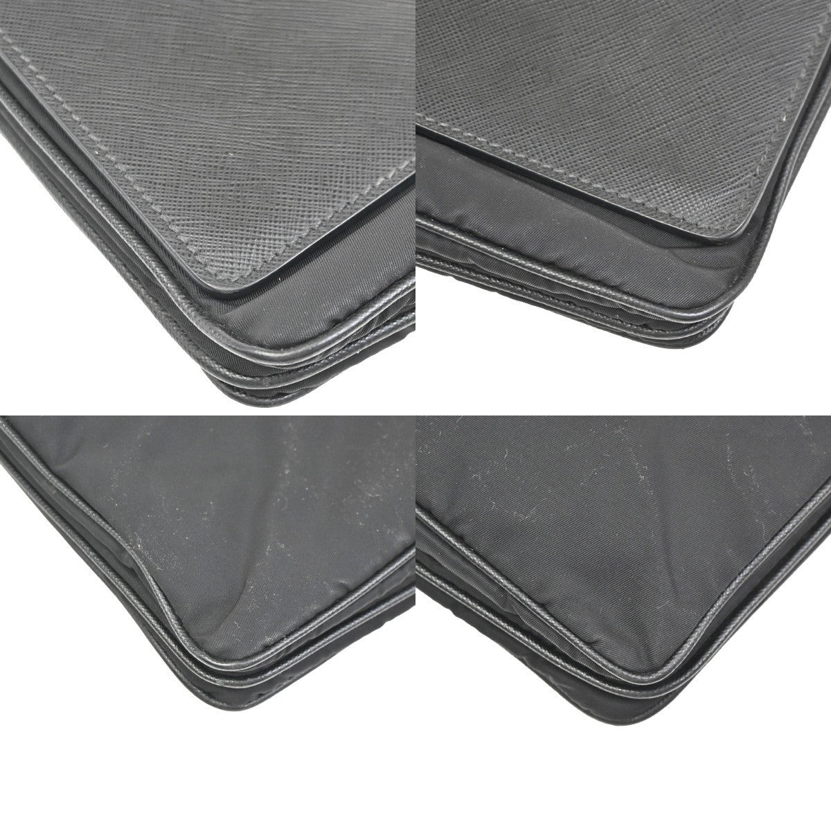 PRADA Saffiano Diagonal Chain Shoulder Bag Nylon Leather Black SHW 10KD064