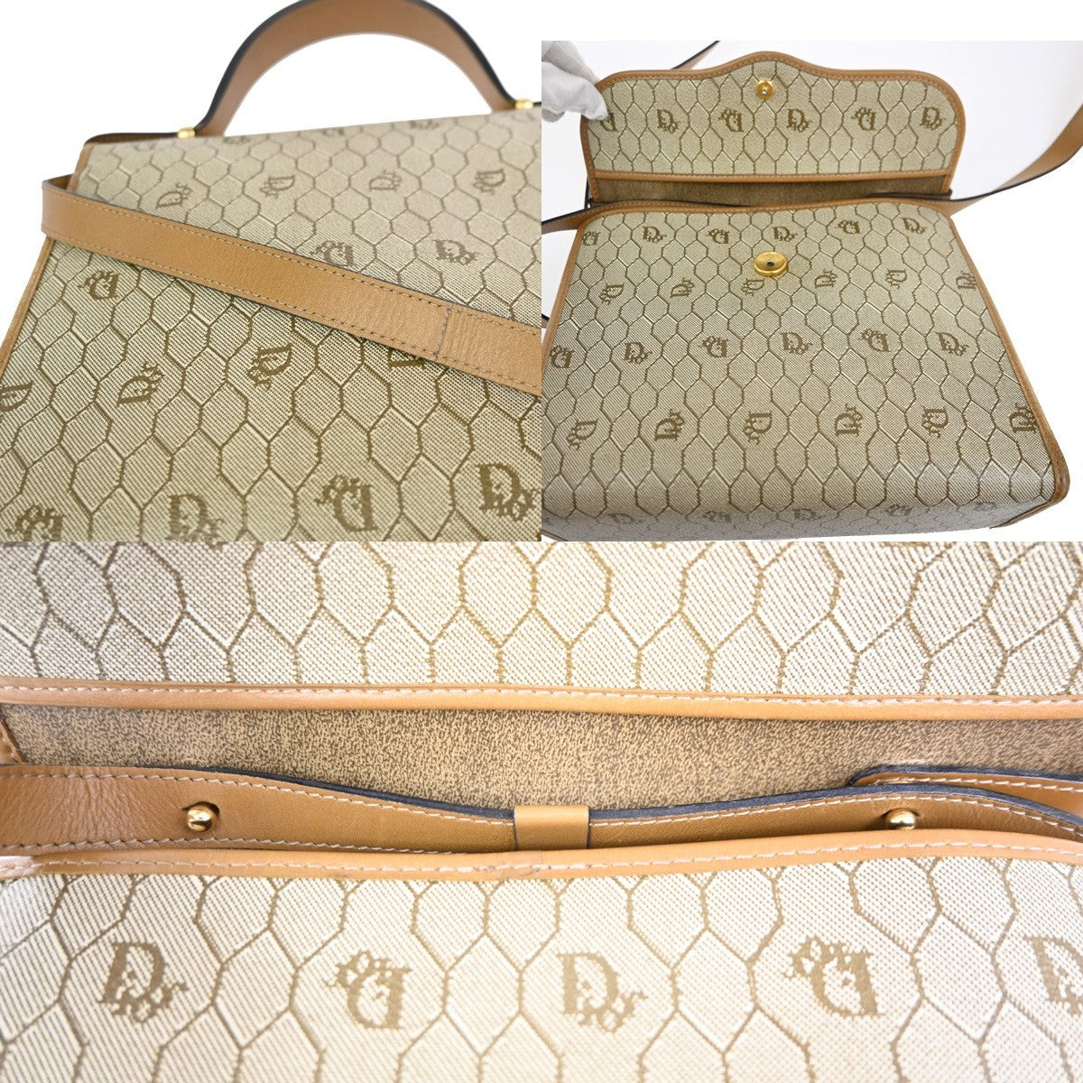 CHRISTIAN DIOR Honeycomb 2Way Shoulder Hand Bag PVC Leather GHW Beige BN 30RL870