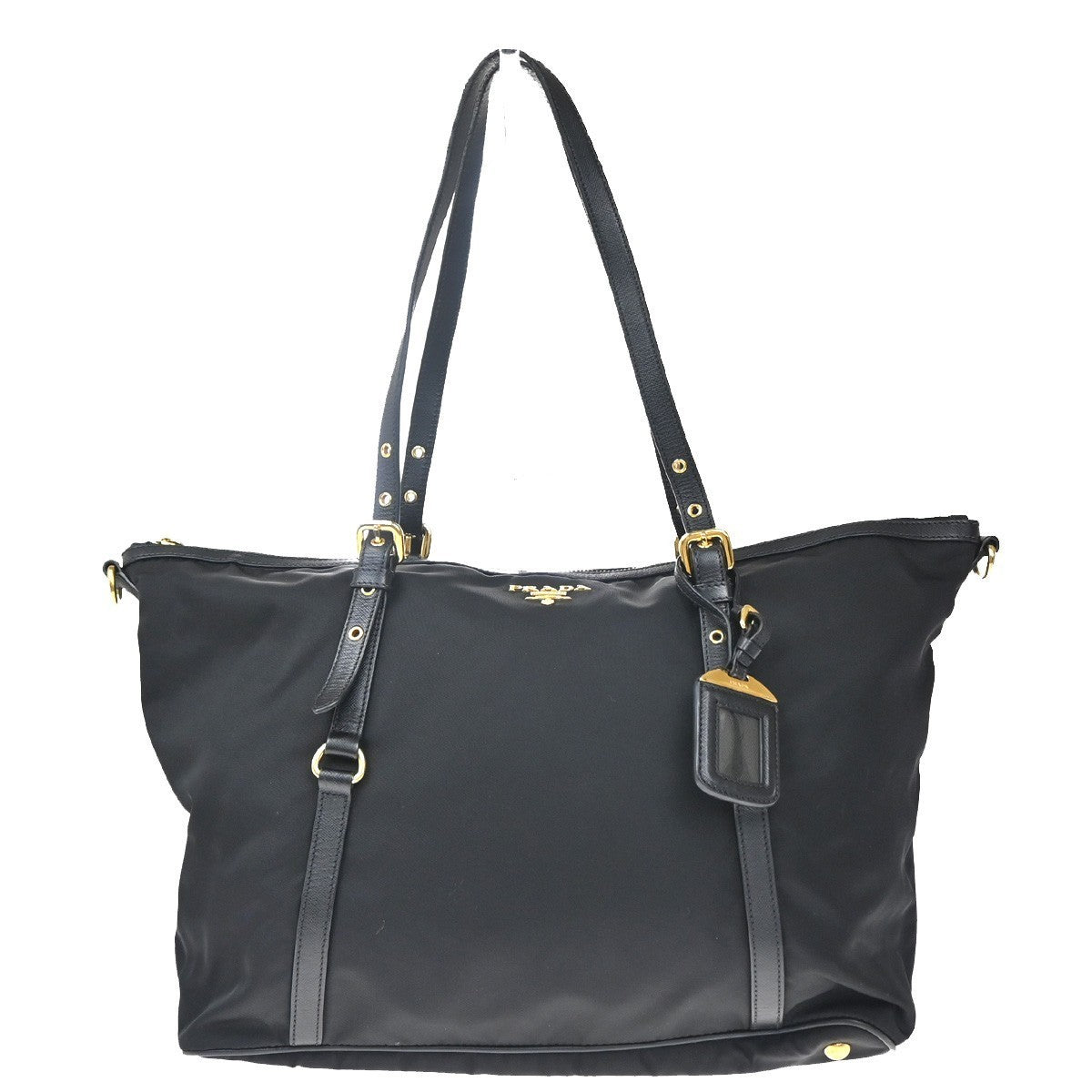 PRADA Logo Tessuto Saffiano Shoulder Bag Nylon Leather Black GHW 76KP488