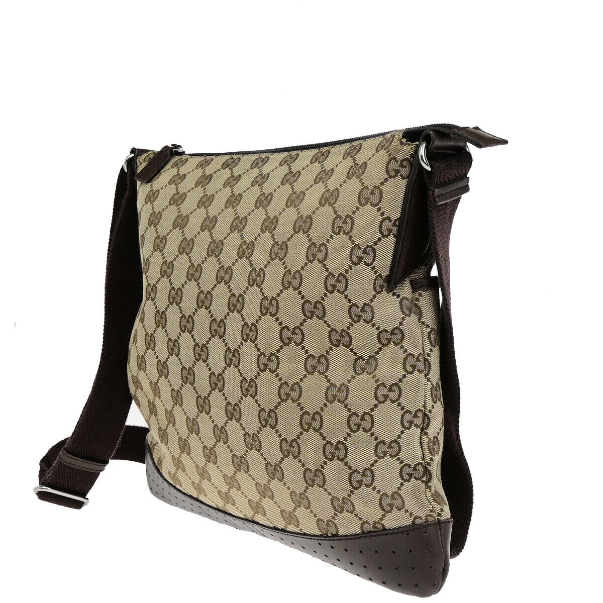 GUCCI Logo GG Pattern Shoulder Bag Canvas Leather Brown Italy 86SJ037