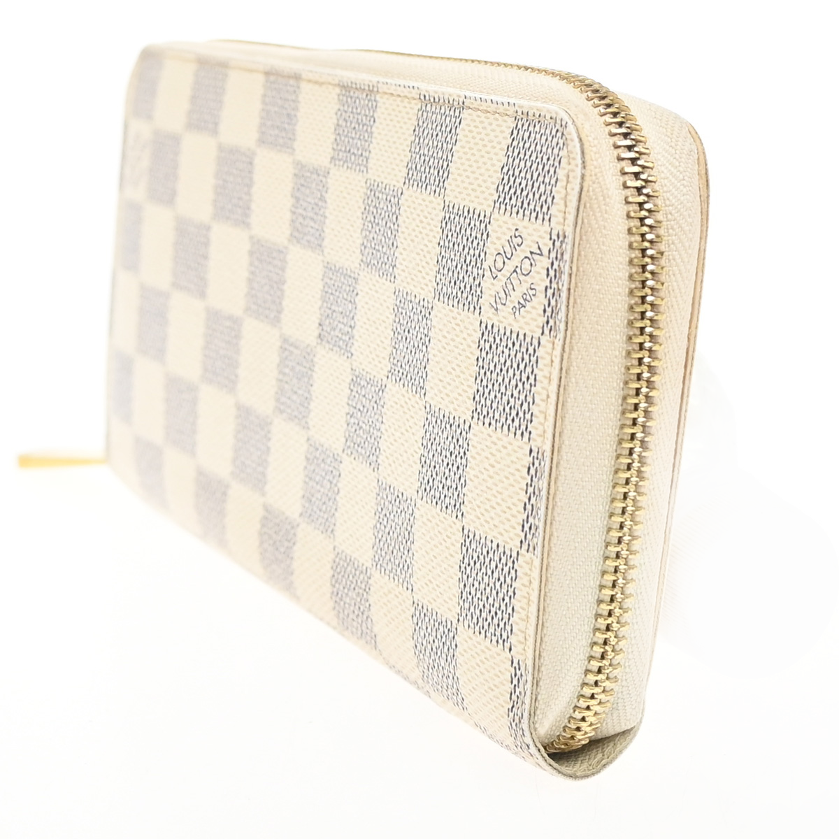 LOUIS VUITTON Zippy Long Wallet Damier Azur Leather White Spain N60019 82MA354