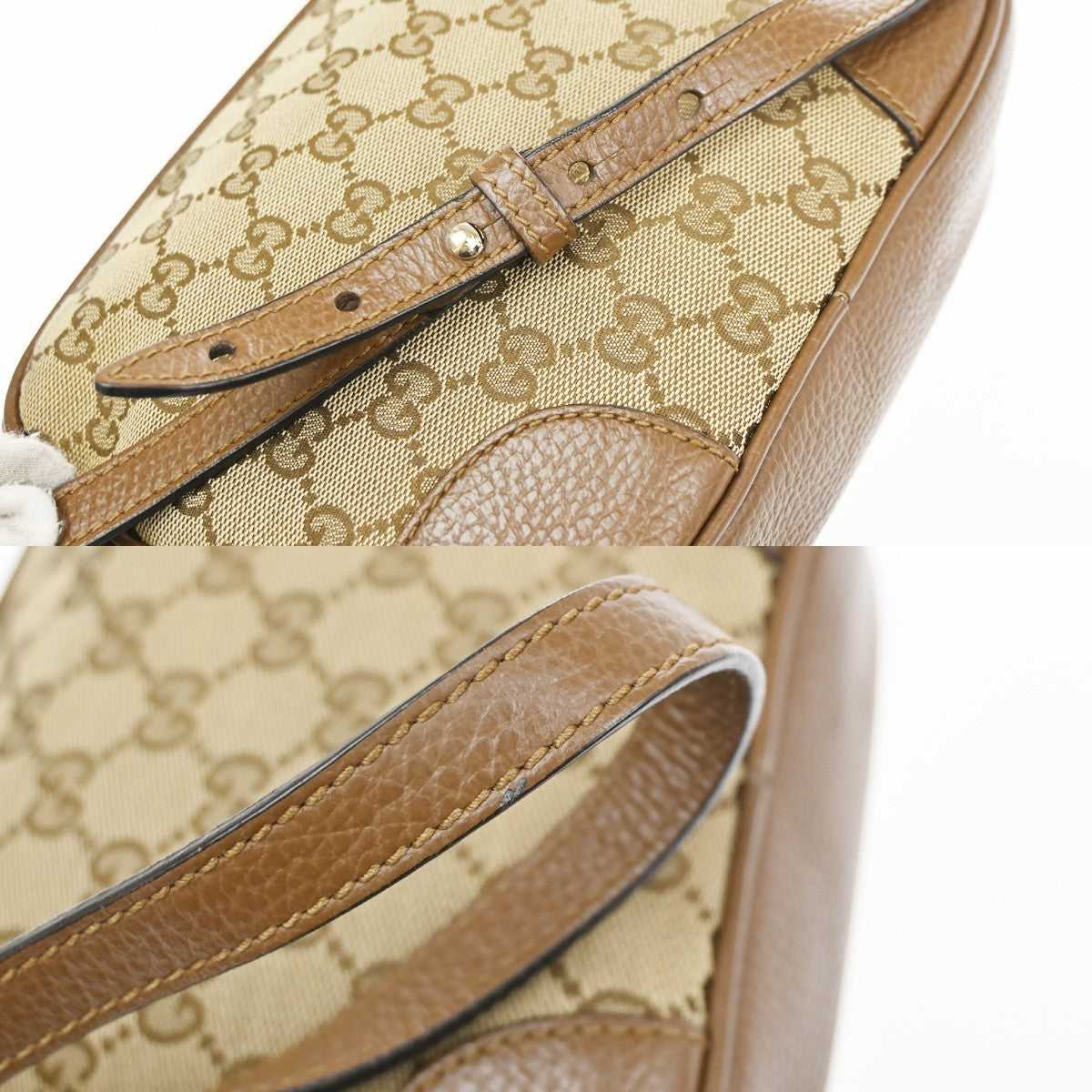 GUCCI Logo Bree GG Pattern Crossbody Shoulder Bag Canvas Leather Brown 77YH970