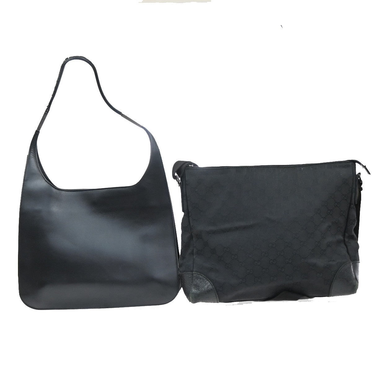 GUCCI Logo GG Pattern 2set Hand Bag Leather Canvas Black Italy 67CA448