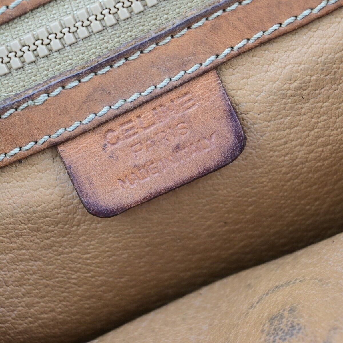 CELINE Logo Macadam Pattern Shoulder Bag PVC Leather Brown Italy Gold 08EB711