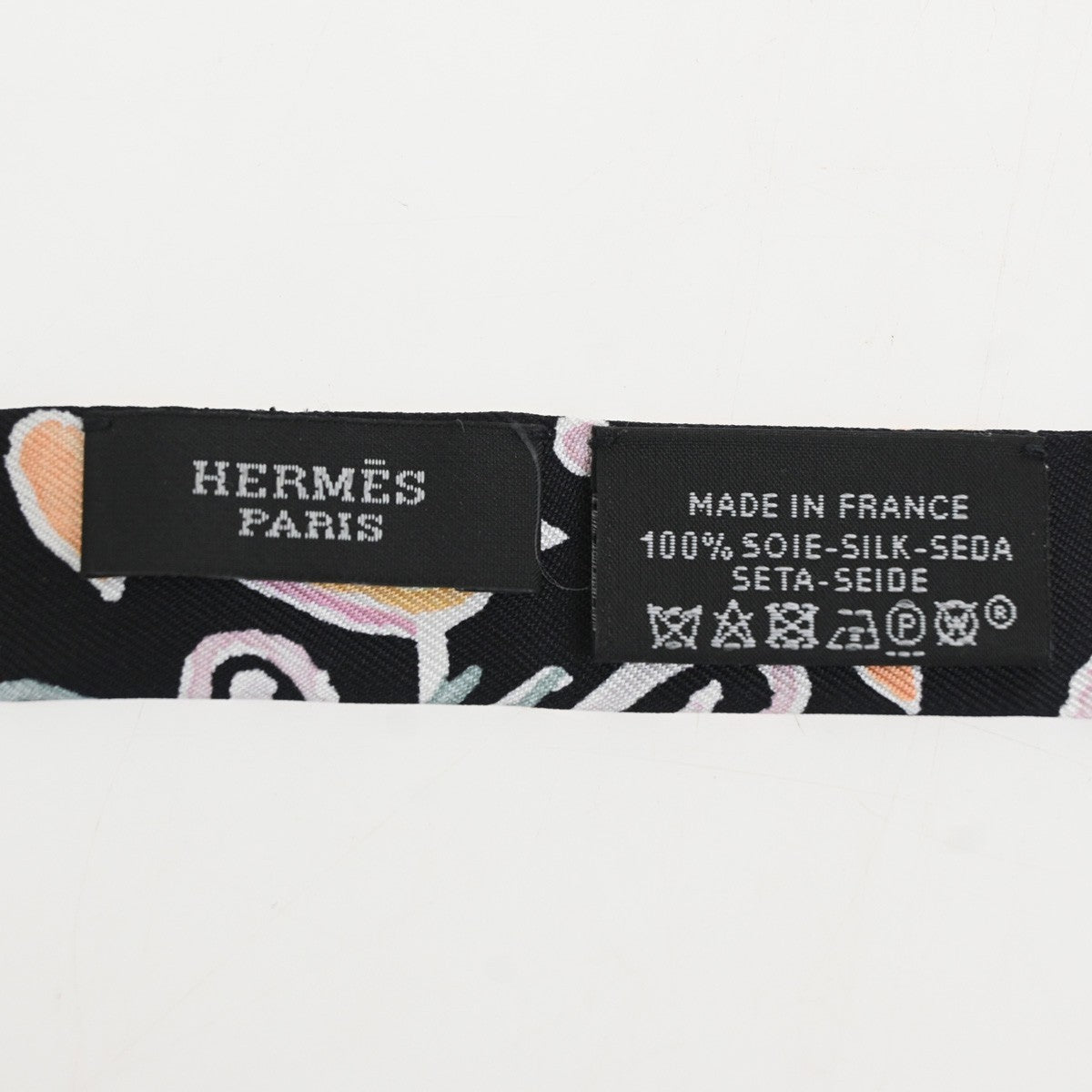 HERMES "Twilly Doll Spring Birds" 100% Silk Black France 09TA611
