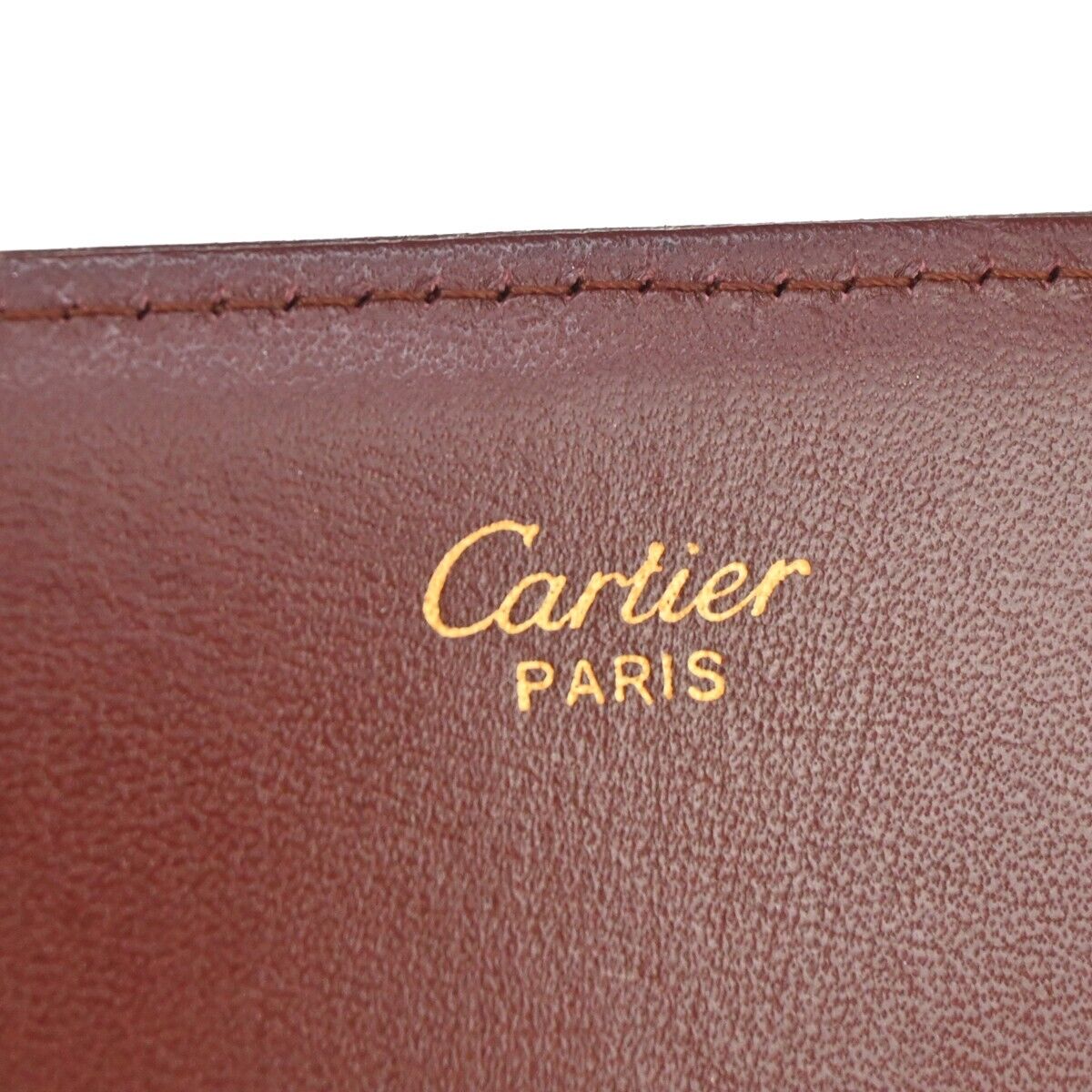 MUST DE CARTIER 2C Logo Wallet Clutch Hand Bag Leather Bordeaux Gold 09EA094
