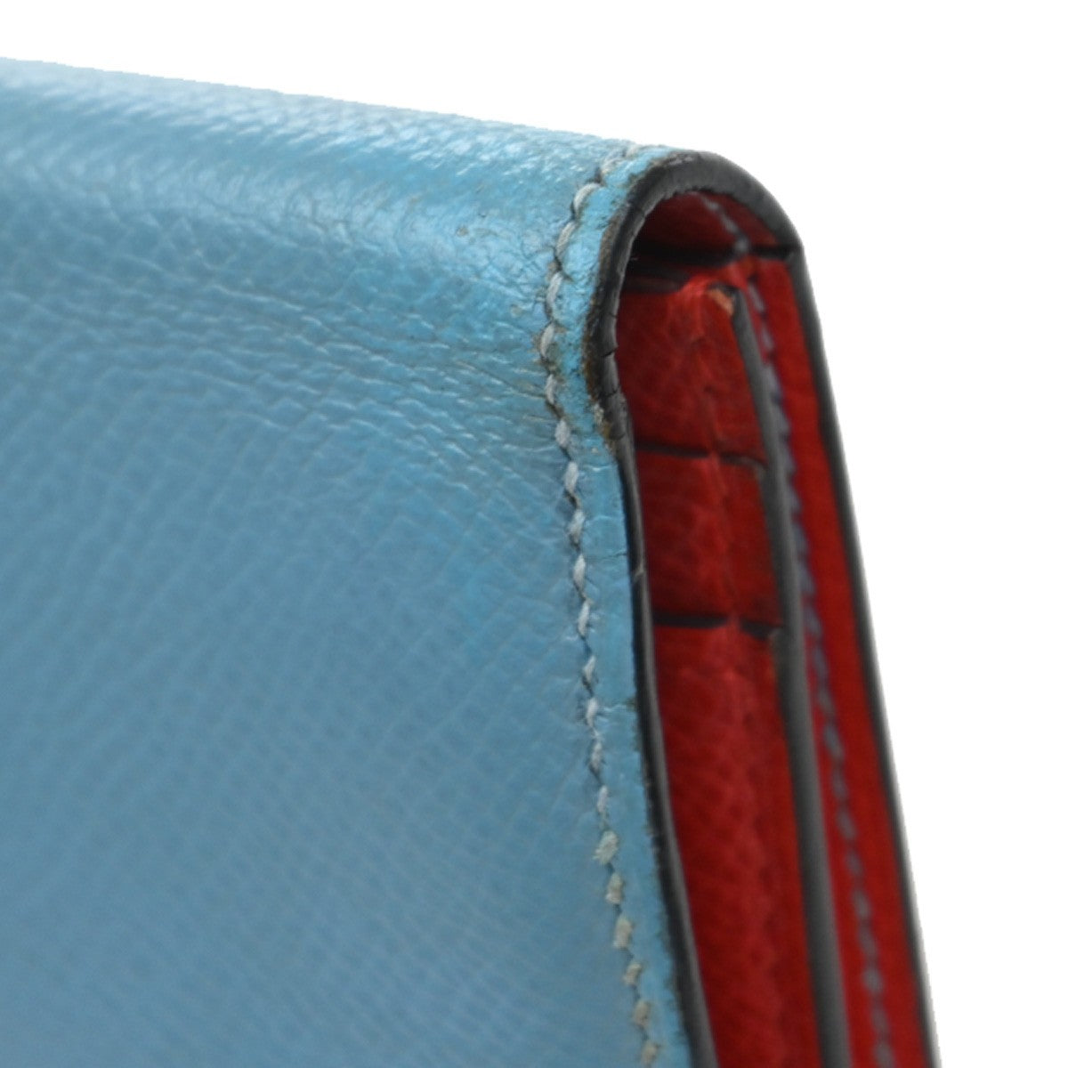 HERMES H Logo Bearn Long Bifold Wallet Leather Blue Red GHW France 32EF997