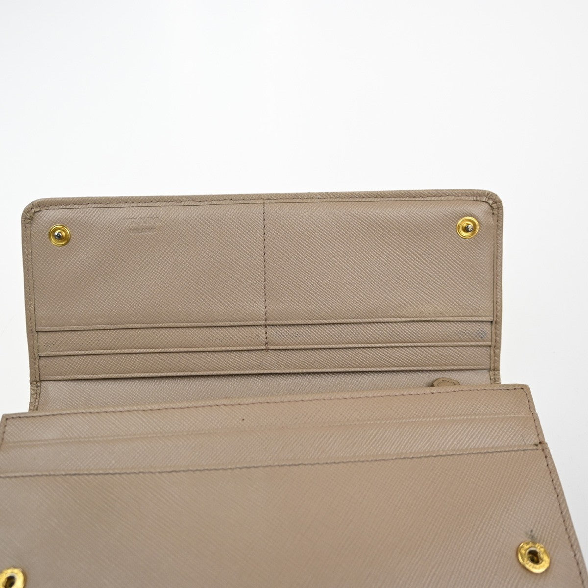 PRADA Logo Bifold Flap Long Wallet Saffiano Leather Beige GHW Italy 01KD036