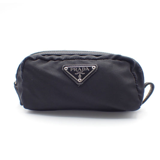 PRADA LOGO Mini Pouch Nylon leather Black Silver Italy 09AA190