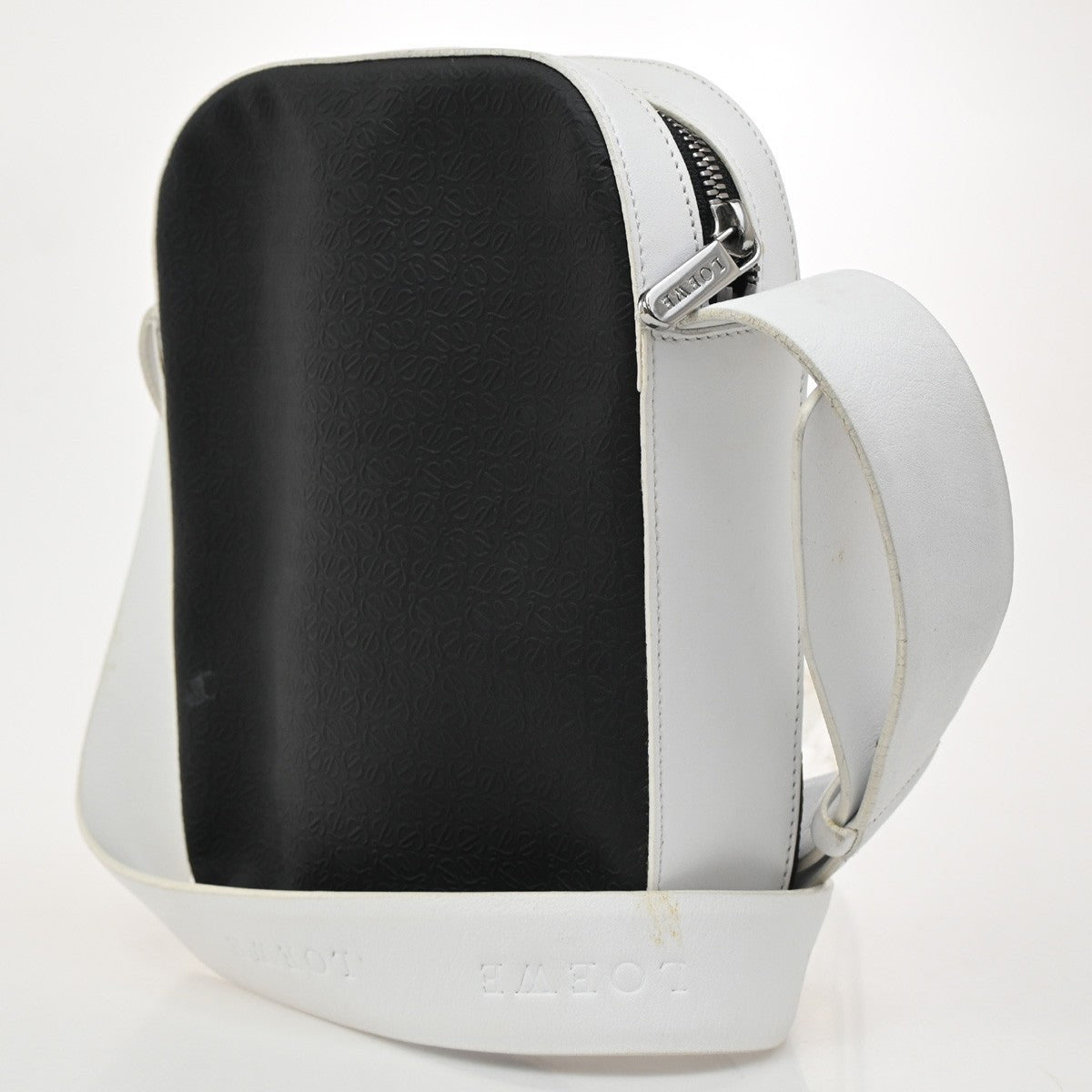 LOEWE Logo Repeat Anagram Mini Shoulder Bag Nylon Leather Black  White 38KB684