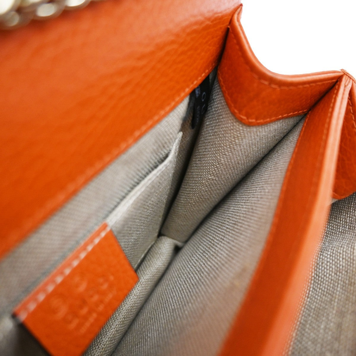 GUCCI Logo Interlocking G Chain Mini Shoulder Bag Leather Orange GHW 58KP125