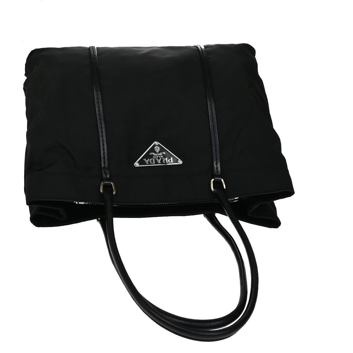 PRADA MILANO Logo Tessuto Shoulder Tote Bag Nylon Leather Black Nero 80KB461