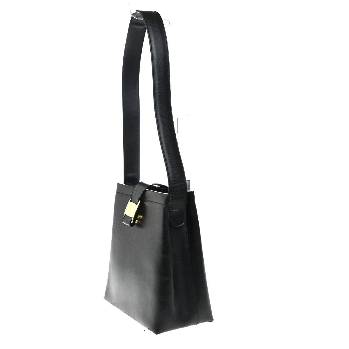 Salvatore Ferragamo Vara Logo Shoulder Hand Bag Leather Black GHW Italy 80MA214