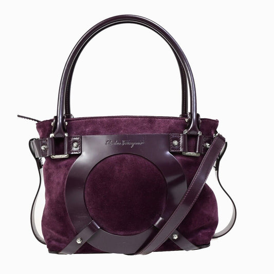 SALVATORE FERRAGAMO Gancini 2Way Shoulder Hand Bag Suede Leather Purple 68EB864