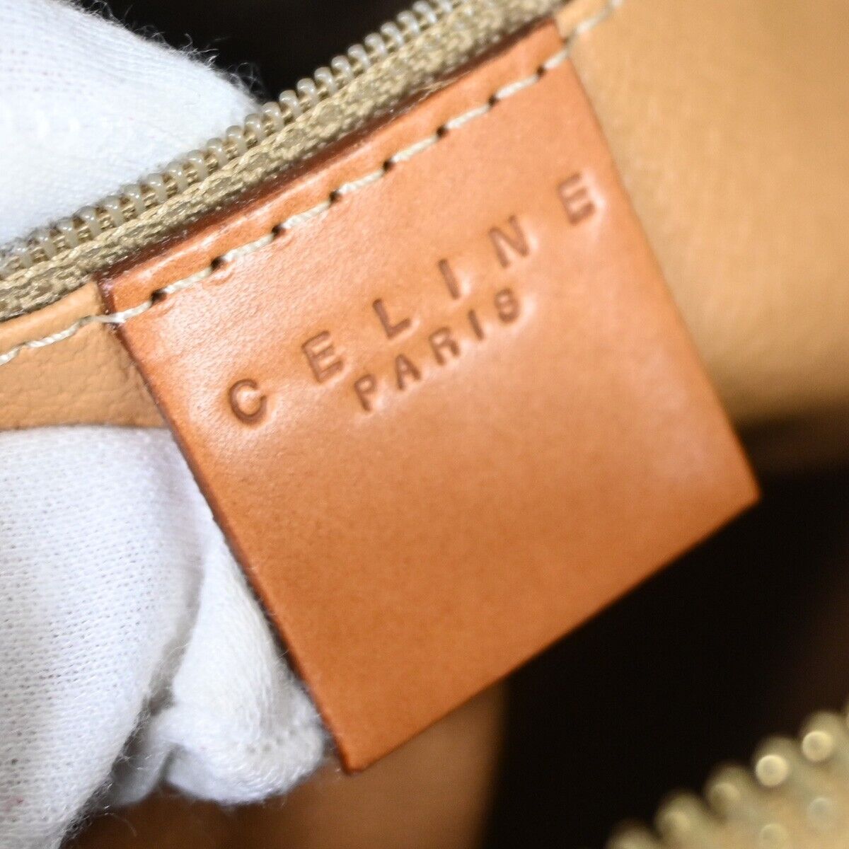 CELINE Logo Macadam Pattern  Hand Bag PVC Leather Brown Gold Italy 30FA326