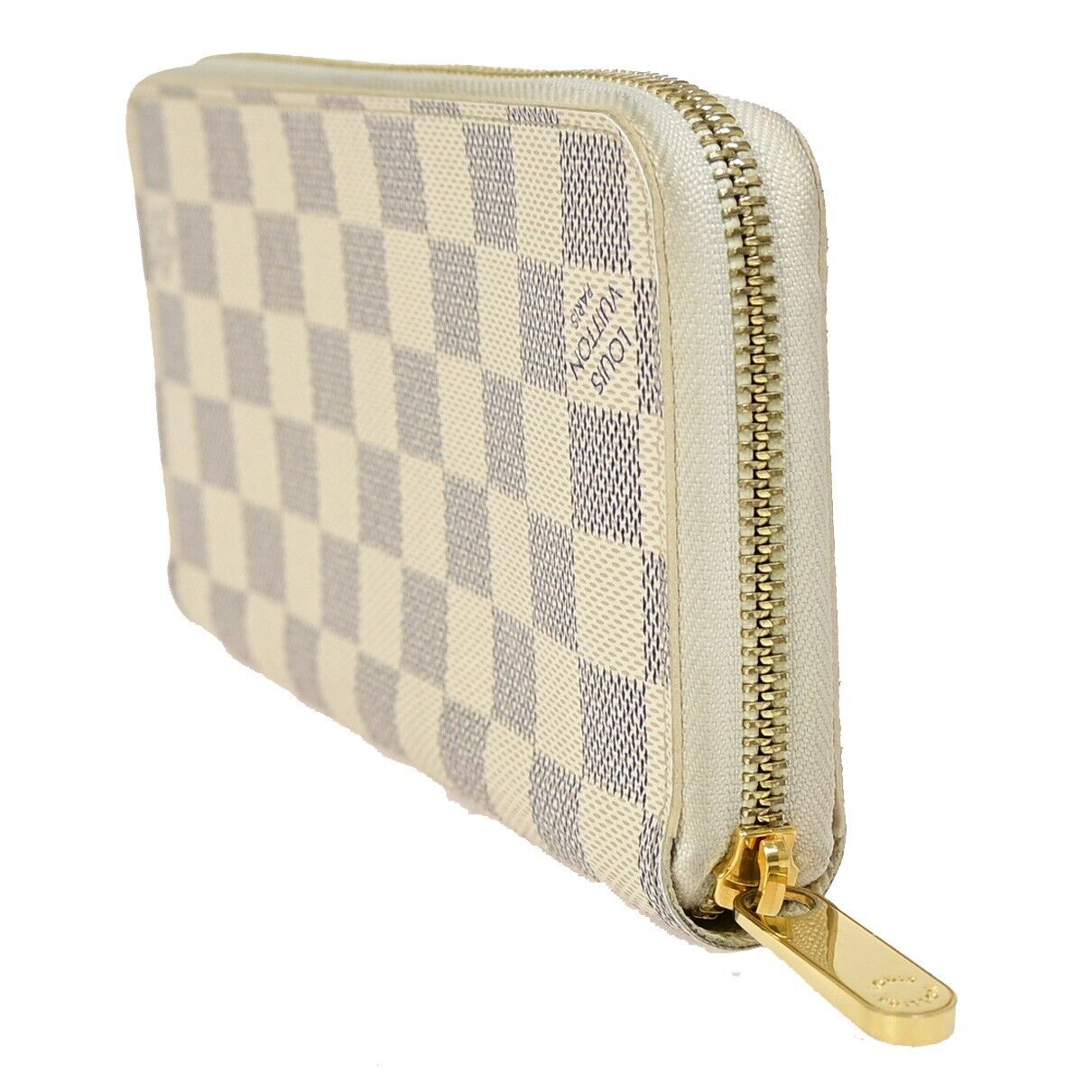 LOUIS VUITTON Long Zippy Wallet Purse Damier Azur Leather White N41660 74KA211