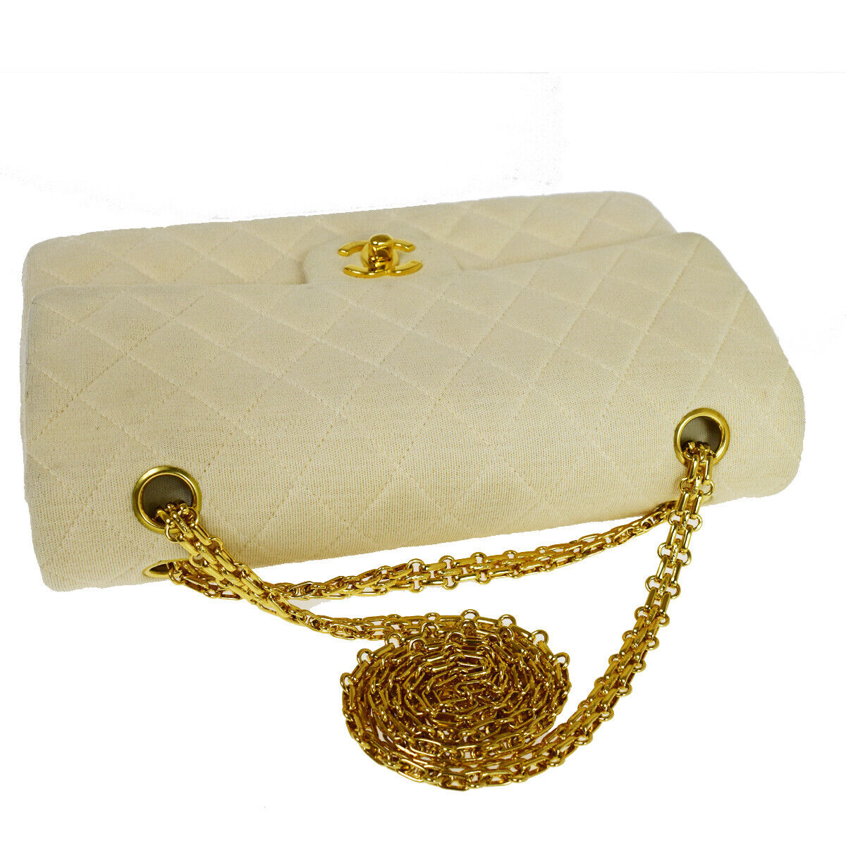CHANEL CC Matelasse 25 Double Flap Chain Shoulder Bag Canvas Leather IY 332RJ544