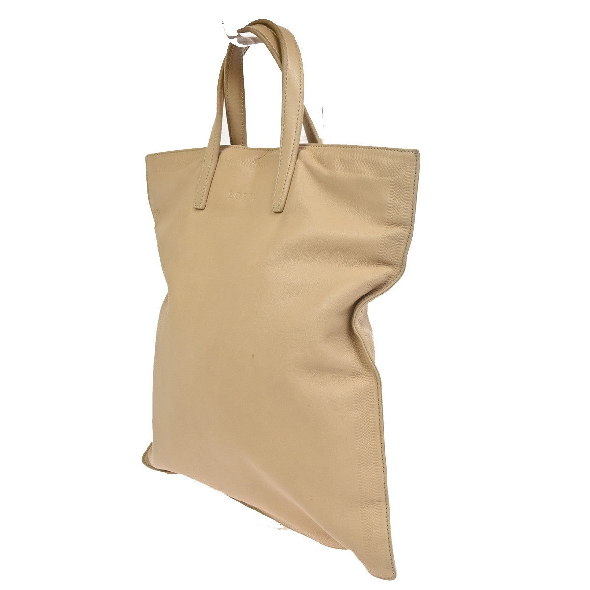 LOEWE Logo Shoulder Tote Hand Bag Leather Beige SHW Spain 30CA771
