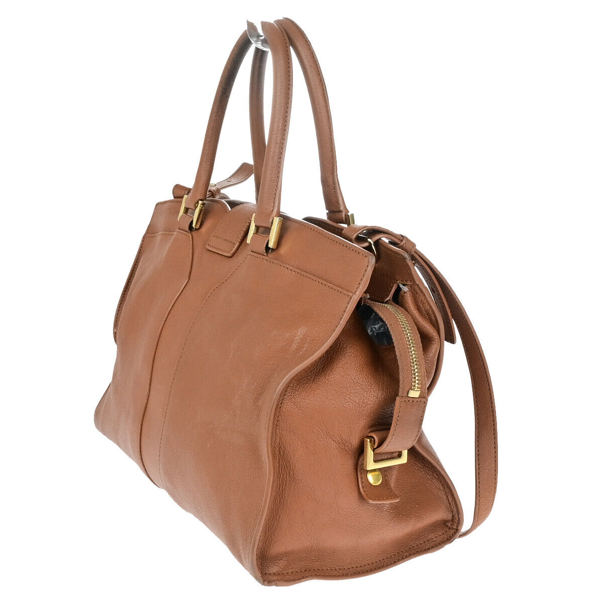 YVES SAINT LAURENT Y Cabas Chyc 2Way Shoulder Hand Bag Leather Brown GHW 73YG294