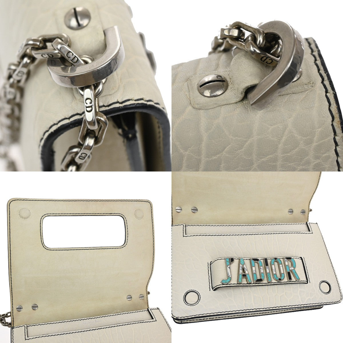 CHRISTIAN DIOR J'Adior Flap Chain Shoulder Bag Leather Mosaic White SHW 21YH799