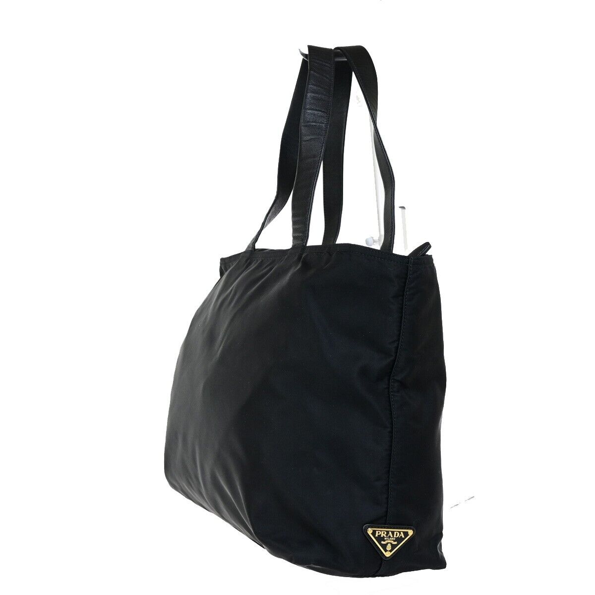 PRADA Logo Tessuto Ribbon Shoulder Tote Bag Nylon Leather Black Italy 95RK666