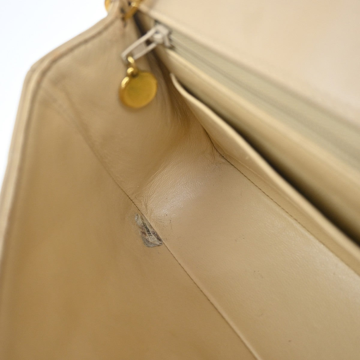 CHANEL CC Diana Matelasse 22 Chain Shoulder Bag Leather Beige Vintage 397RF995