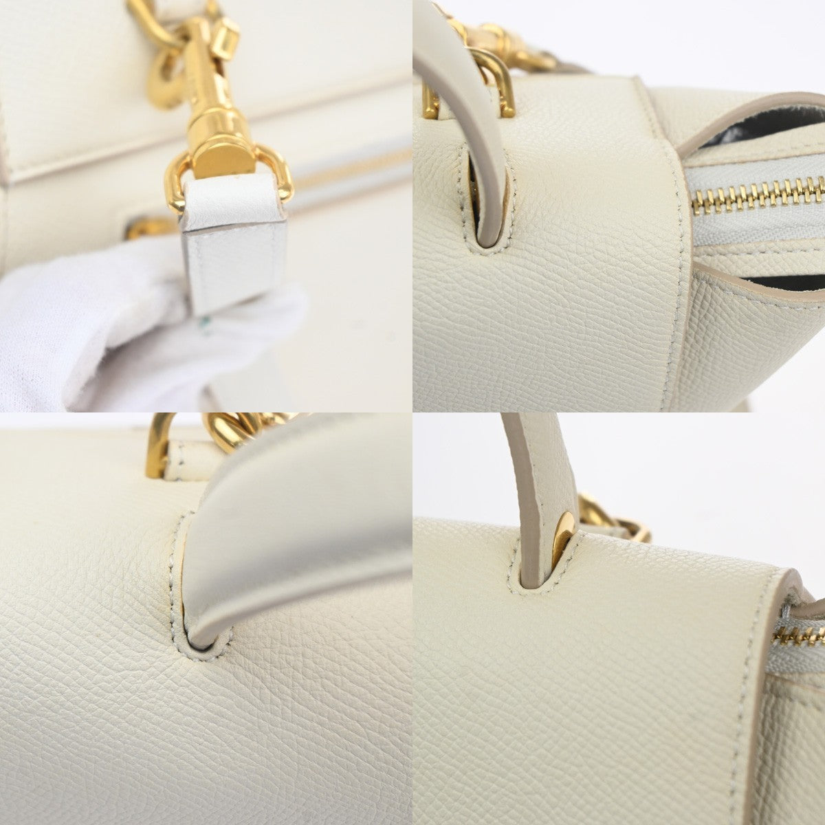 CELINE Logo Belt 2way Shoulder Hand Bag Leather White GHW Italy 29RL885