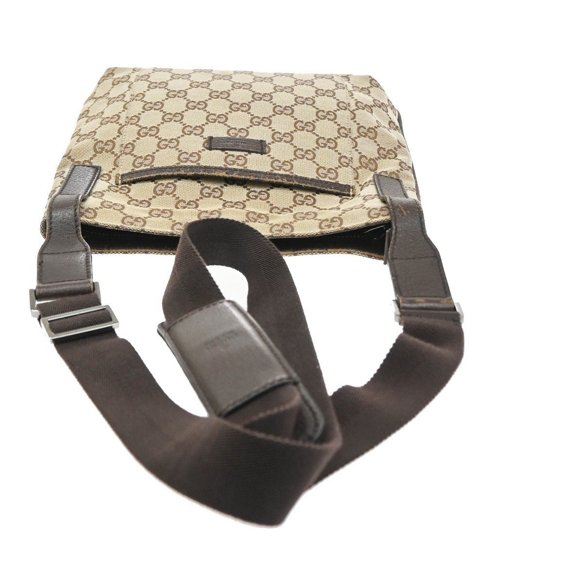 GUCCI GG Pattern Crossbody Messenger Bag Canvas Leather Beige Brown 67SA108