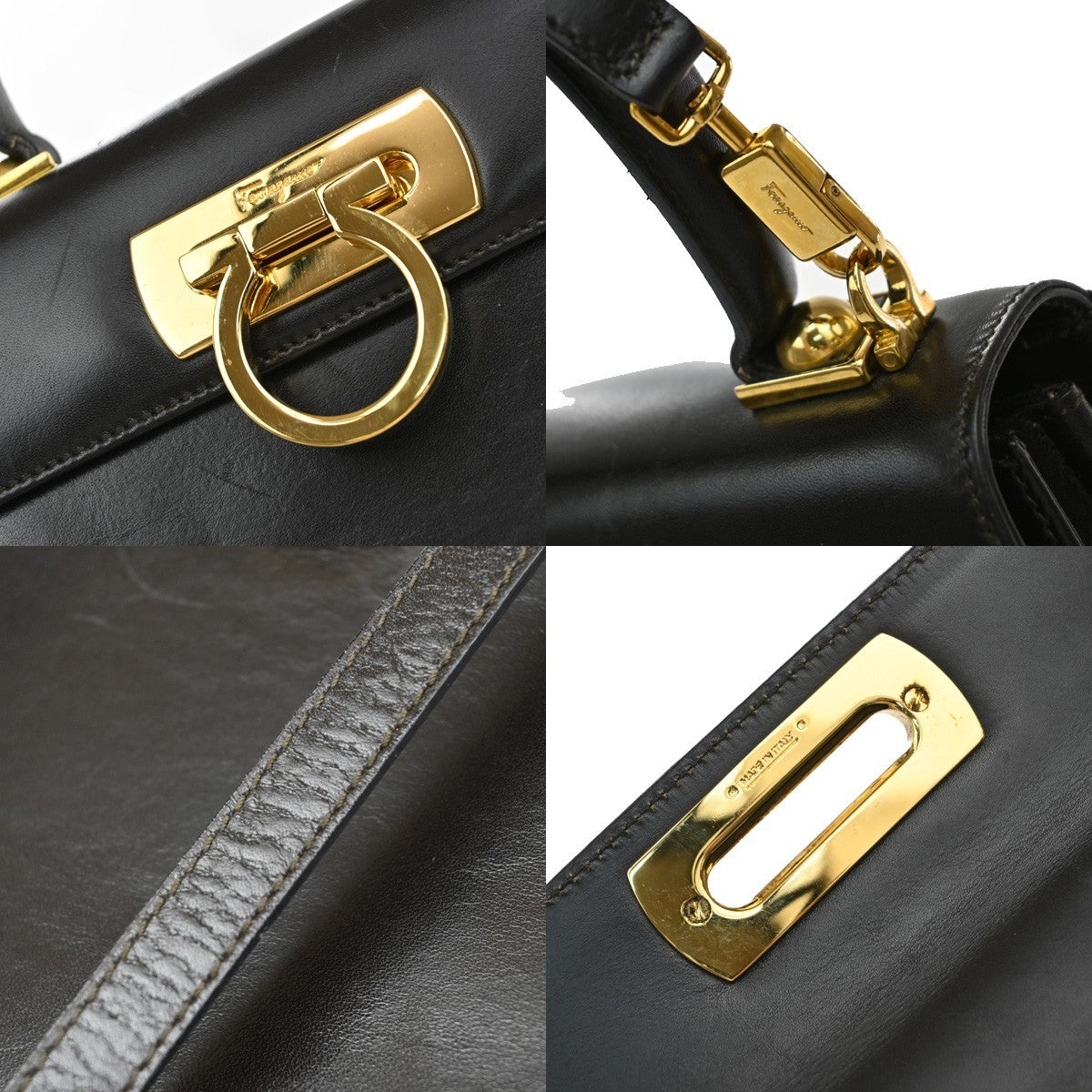 SALVATORE FERRAGAMO Logo Gancini 2Way Shoulder Hand Bag Leather Brown 83RF550
