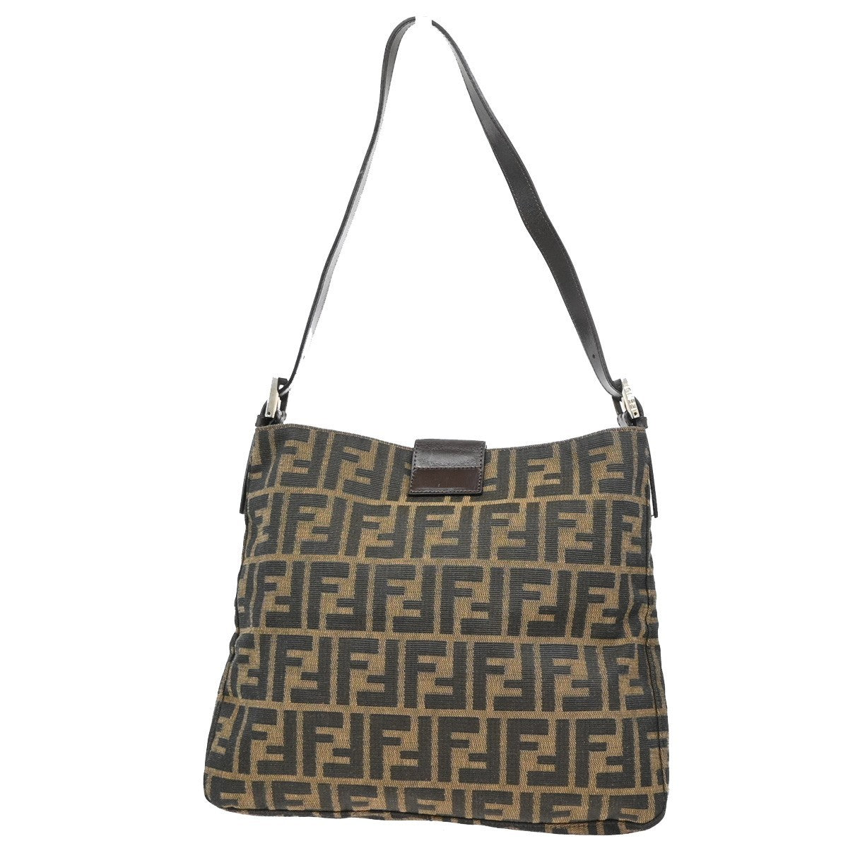 FENDI Logo Mamma Zucca Pattern Shoulder Bag Canvas Leather Brown Italy 28RF622
