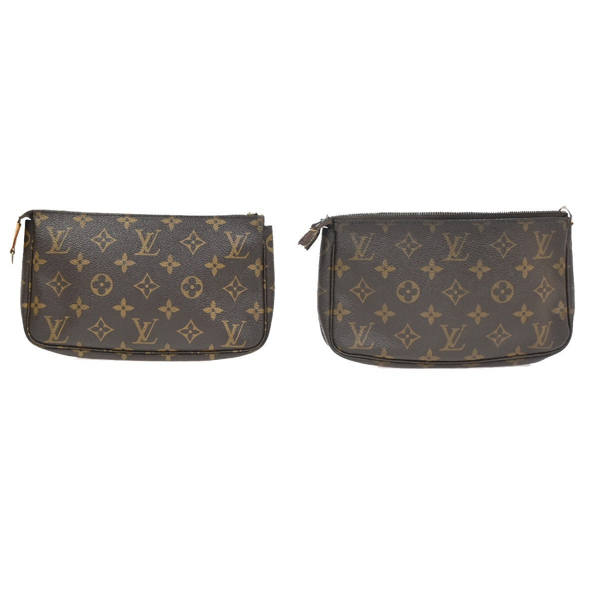 LOUIS VUITTON 2 Set Pochette Accessoires Hand Bag Monogram Leather Brown 62CA917