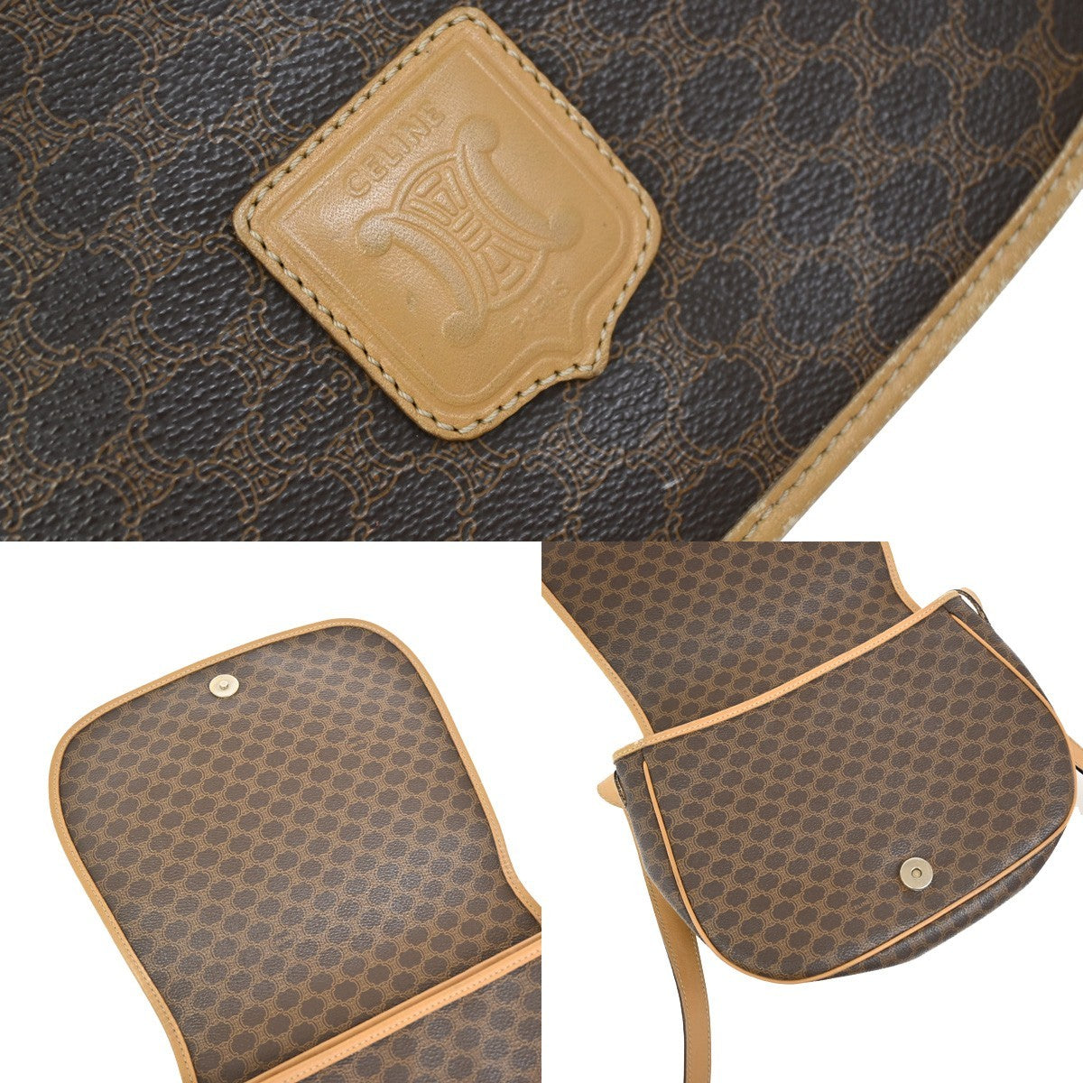CELINE Logo Macadam Pattern Shoulder Bag PVC Leather Brown GHW Italy 69KB343