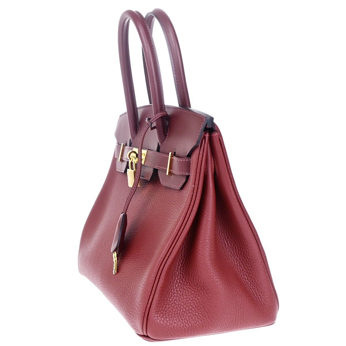 HERMES LOGO BIRKIN 30 HAND BAG C STAMP TOGO SWIFT LEATHER CADENA RUBY 6197LC523