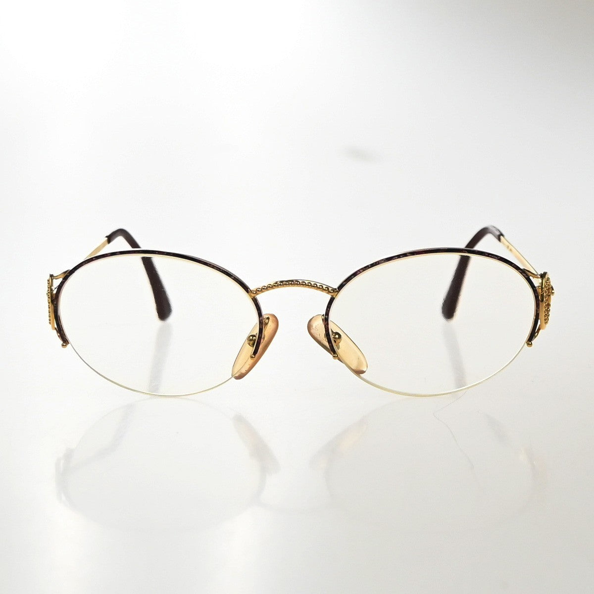 CHRISTIAN DIOR Logo Reading Glasses Eye Wear Metal Plastic Gold Red 09KP535
