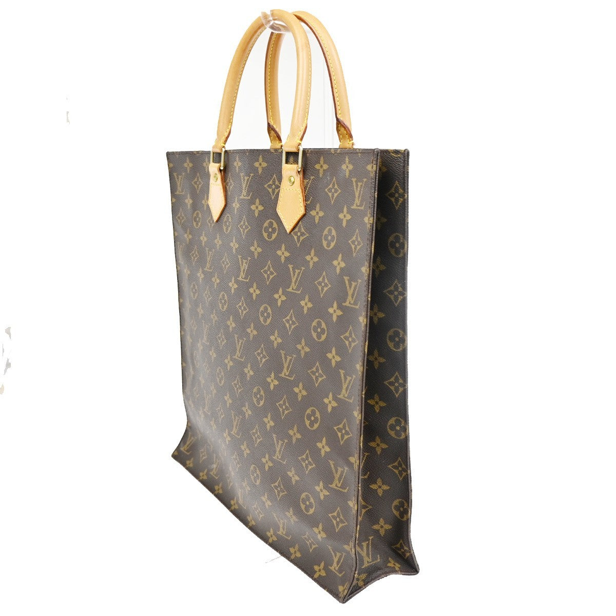 LOUIS VUITTON Logo Sac Plat Hand Tote Bag Monogram Leather Brown M51140 37CA671