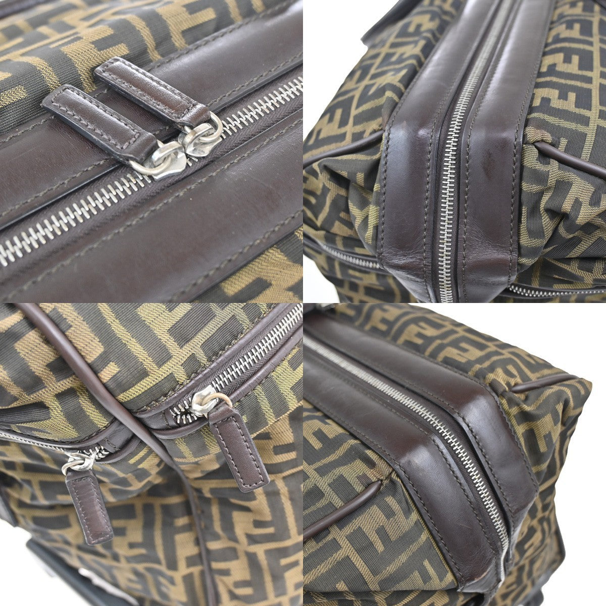 FENDI Zucca Rolling Duffel Bag Trolley Case Canvas Leather Brown SHW 70KB650