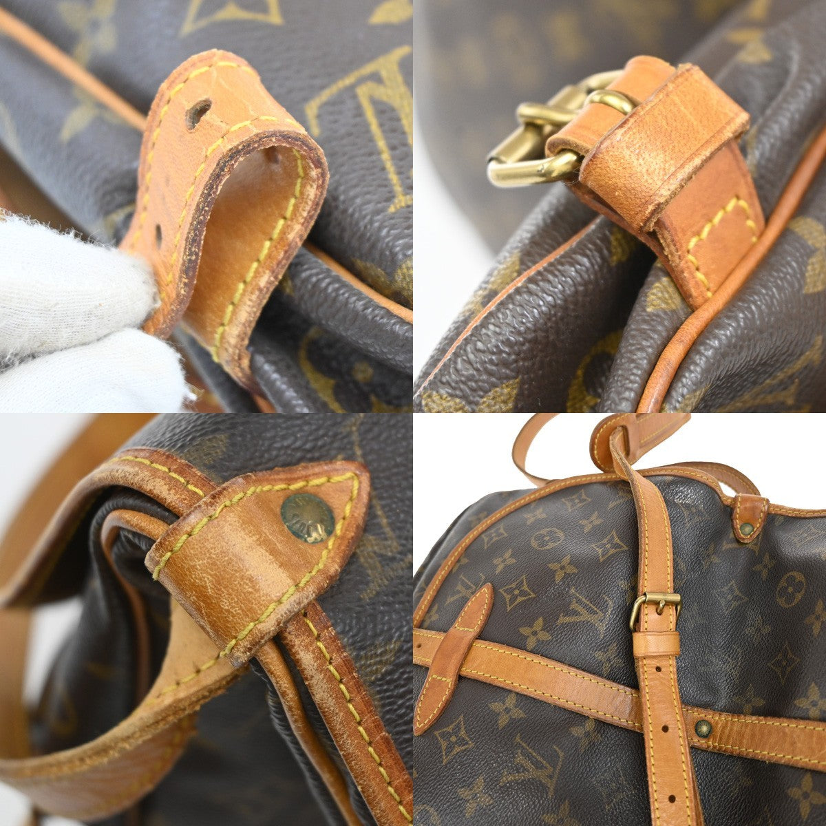 LOUIS VUITTON Logo Saumur 30 Shoulder Bag Monogram Leather Brown M42256 83CA215