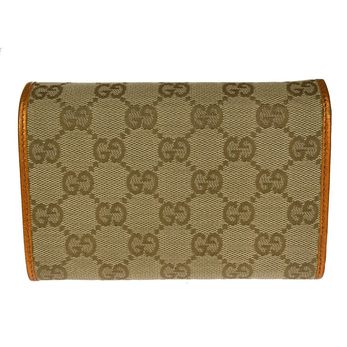 GUCCI GG Pattern Bifold Wallet Purse Canvas Leather Brown Orange Gold 69SH092